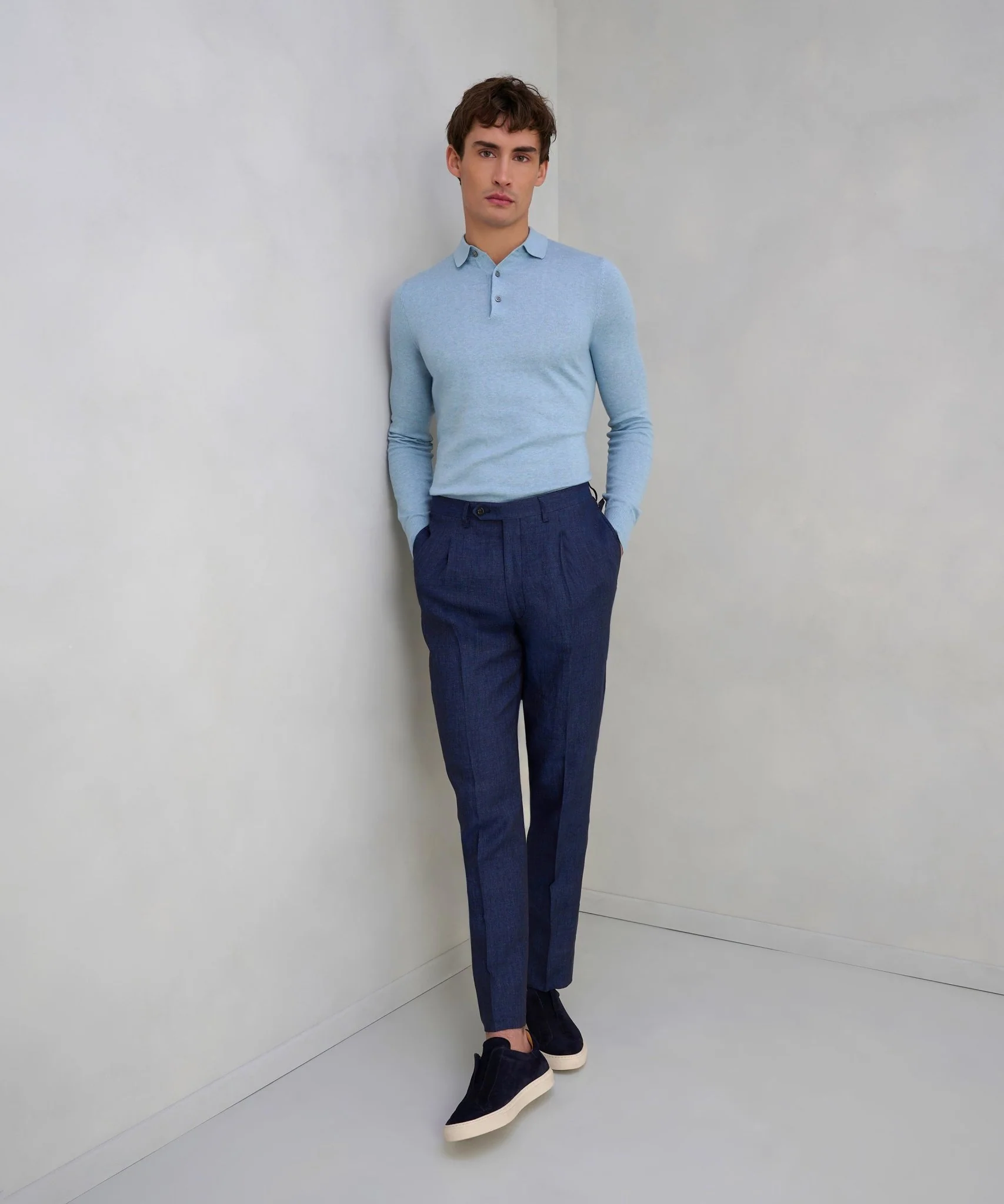 Pantalon chambray linnen donkerblauw - Image 3