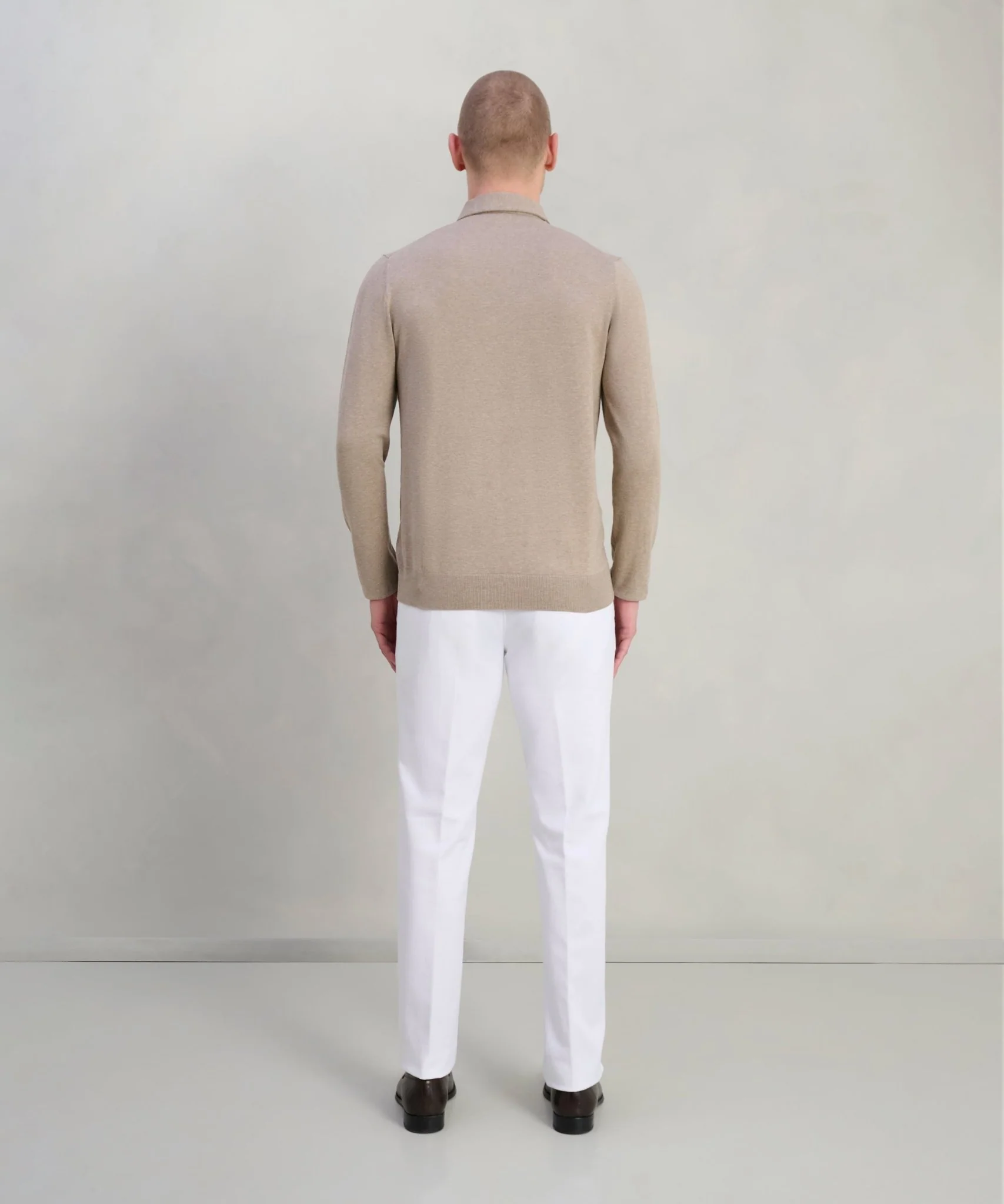 Luxury basic long sleeve one piece polo Tencel/katoen/zijde beige - Image 5