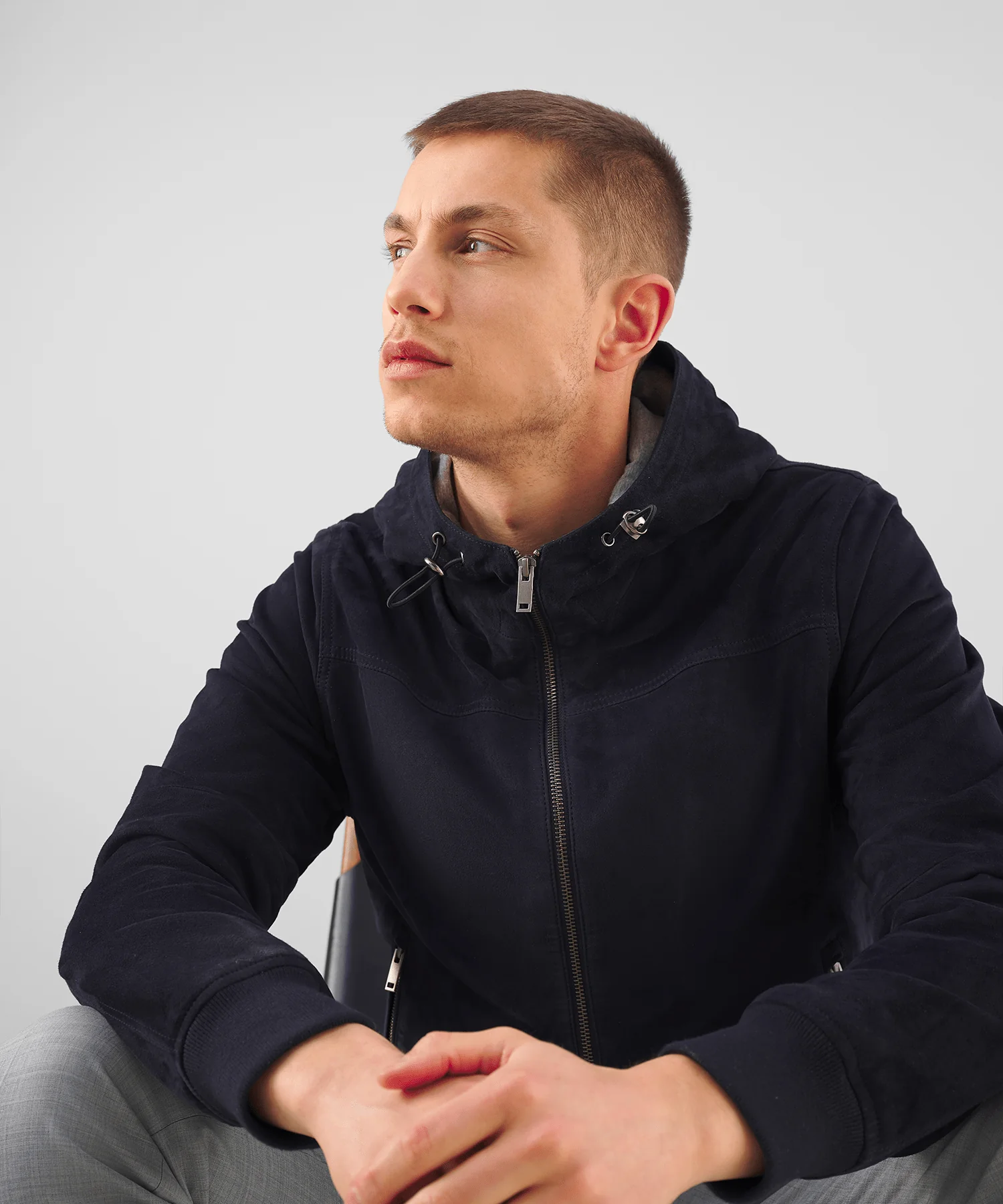 Bomber jacket met capuchon suède donkerblauw - Image 3