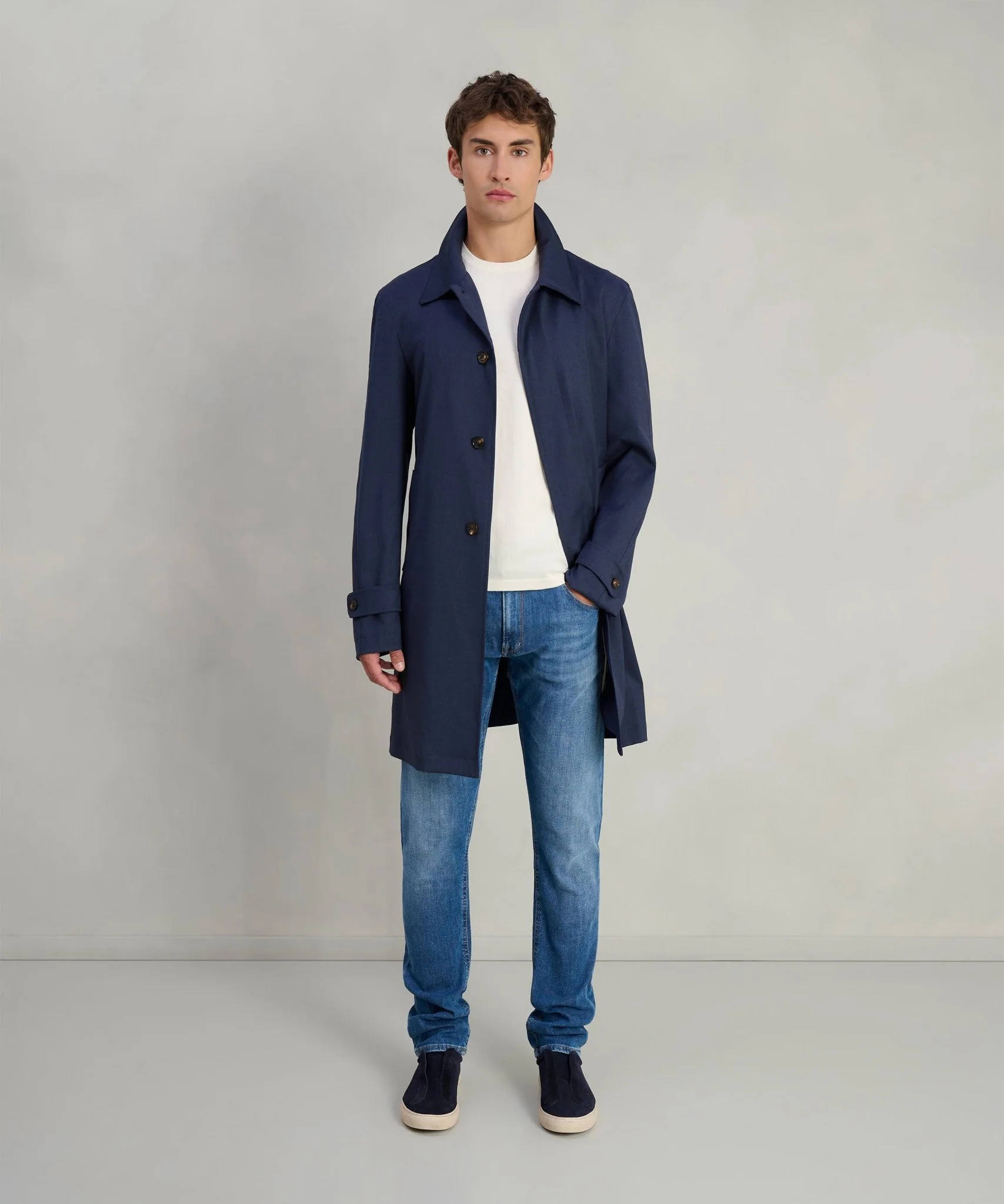 Car coat wol stretch donkerblauw melange (by Reda) - Image 2