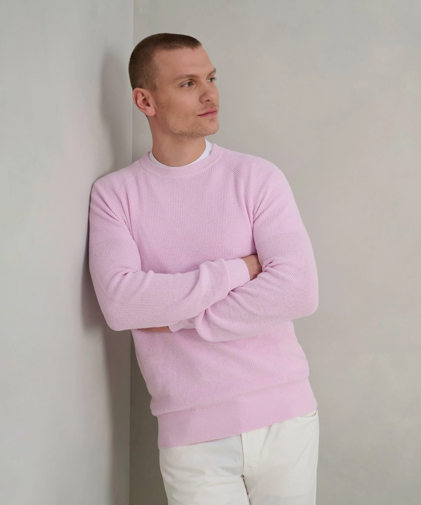 Fisherman ribbed trui crewneck katoen linnen roze - Image 3
