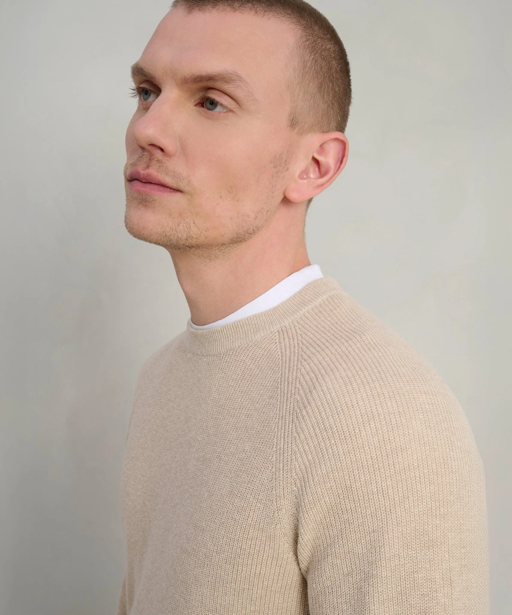 Fisherman ribbed trui crewneck katoen linnen zand - Image 4