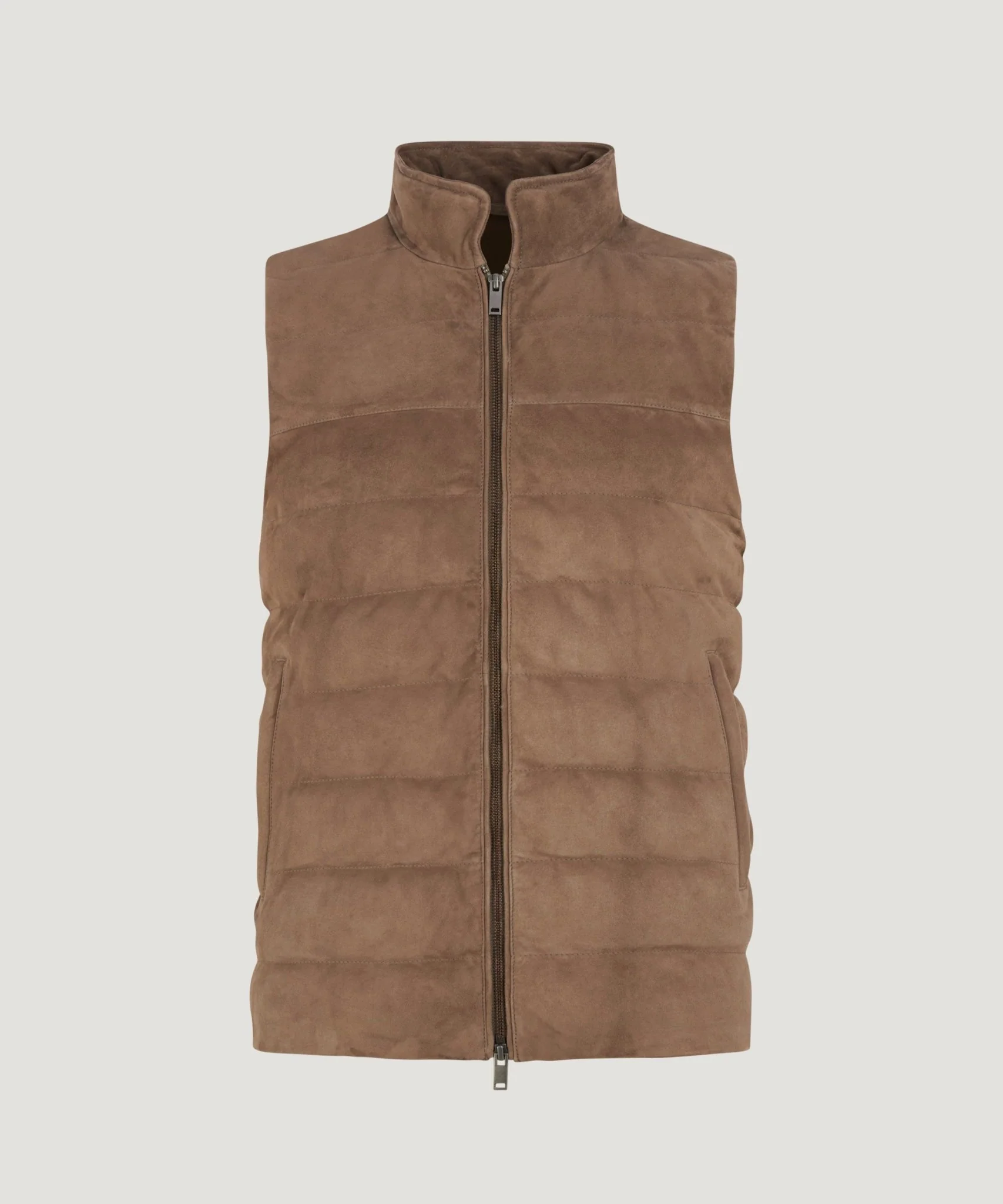 Gewatteerde bodywarmer suède bruin