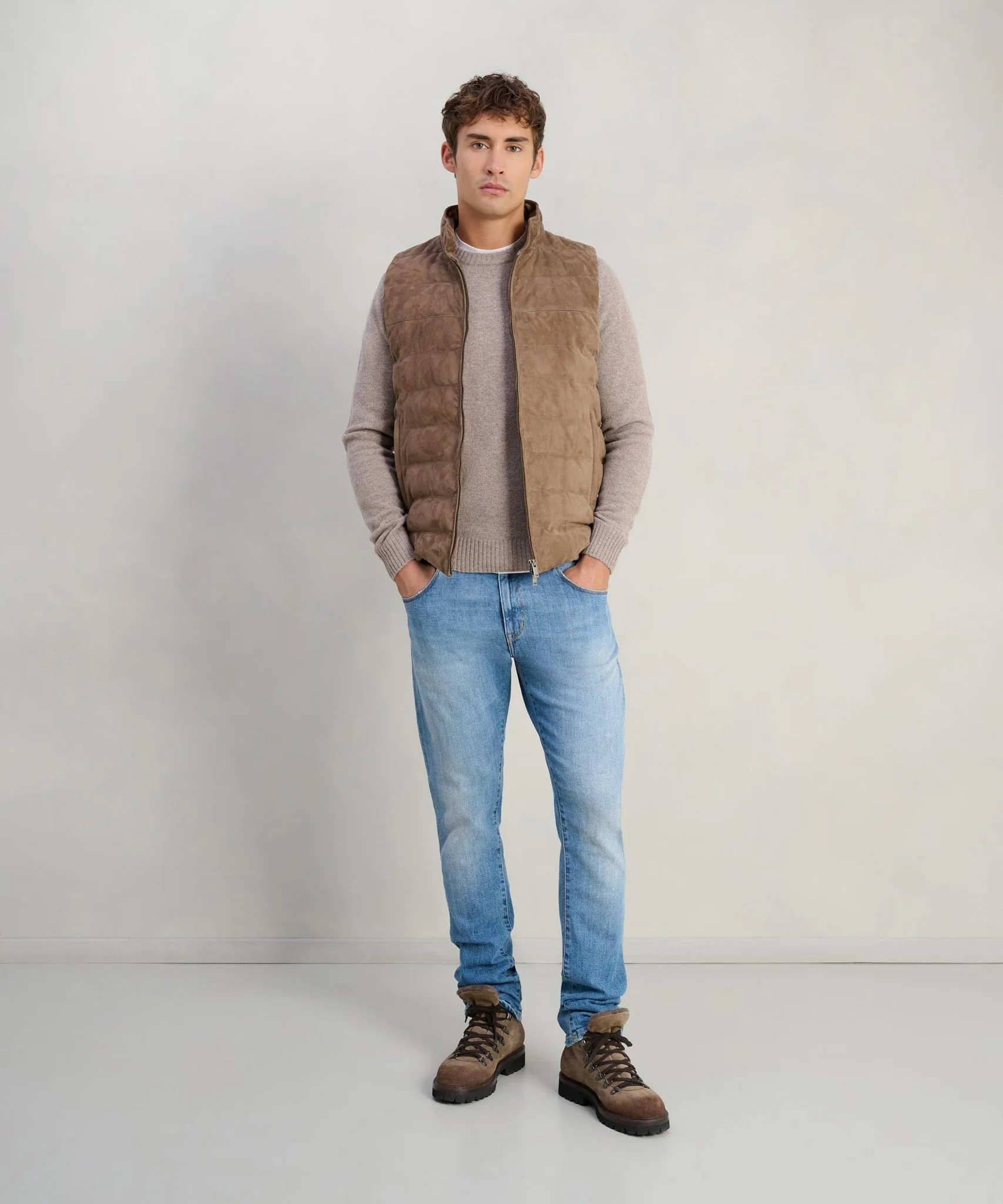 Gewatteerde bodywarmer suède bruin - Image 2