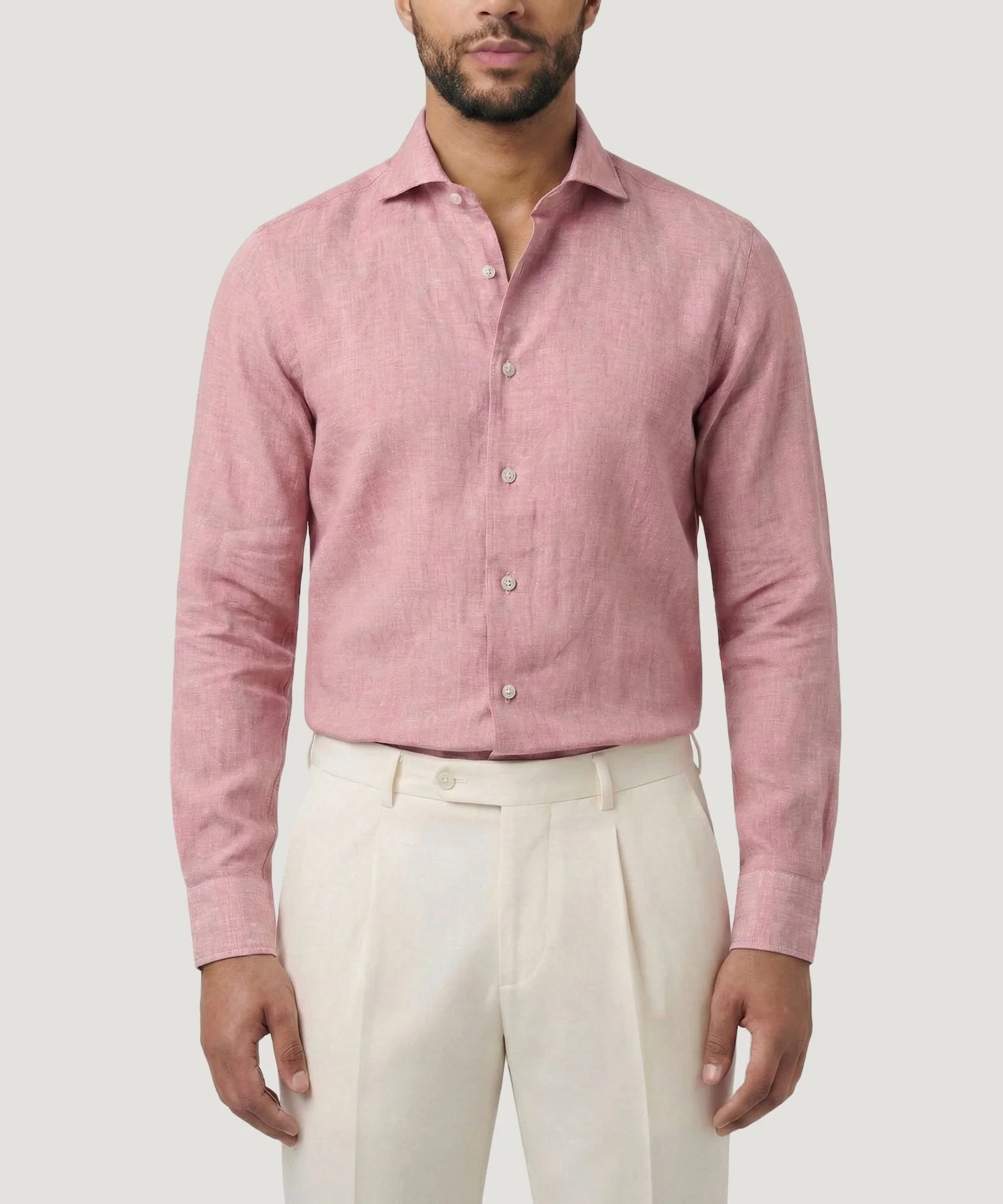 Overhemd gewassen linnen roze - Image 2
