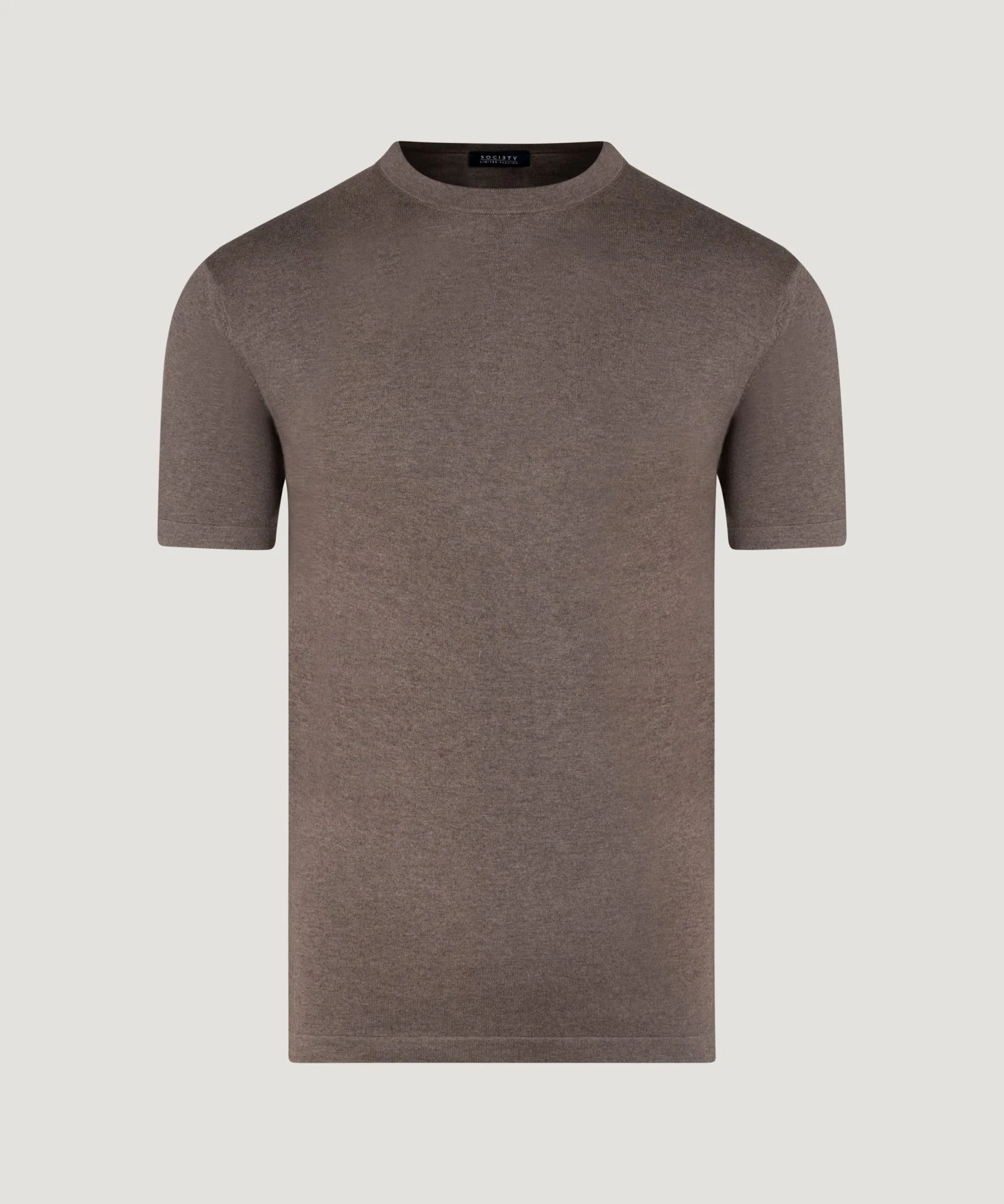 Knitted T-shirt katoen/zijde/kasjmier taupe