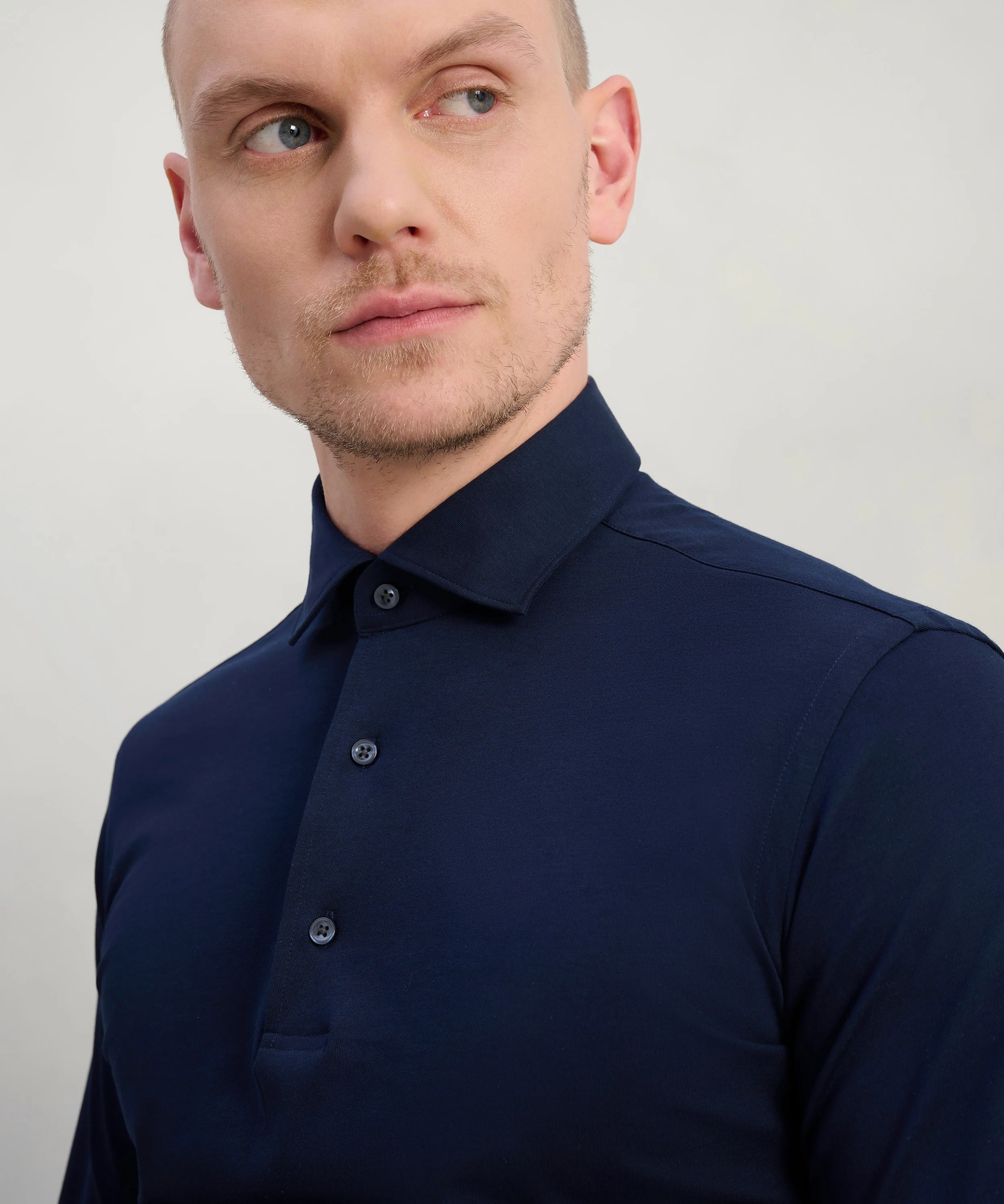 Long sleeve poloshirt mercerized cotton donkerblauw - Image 4