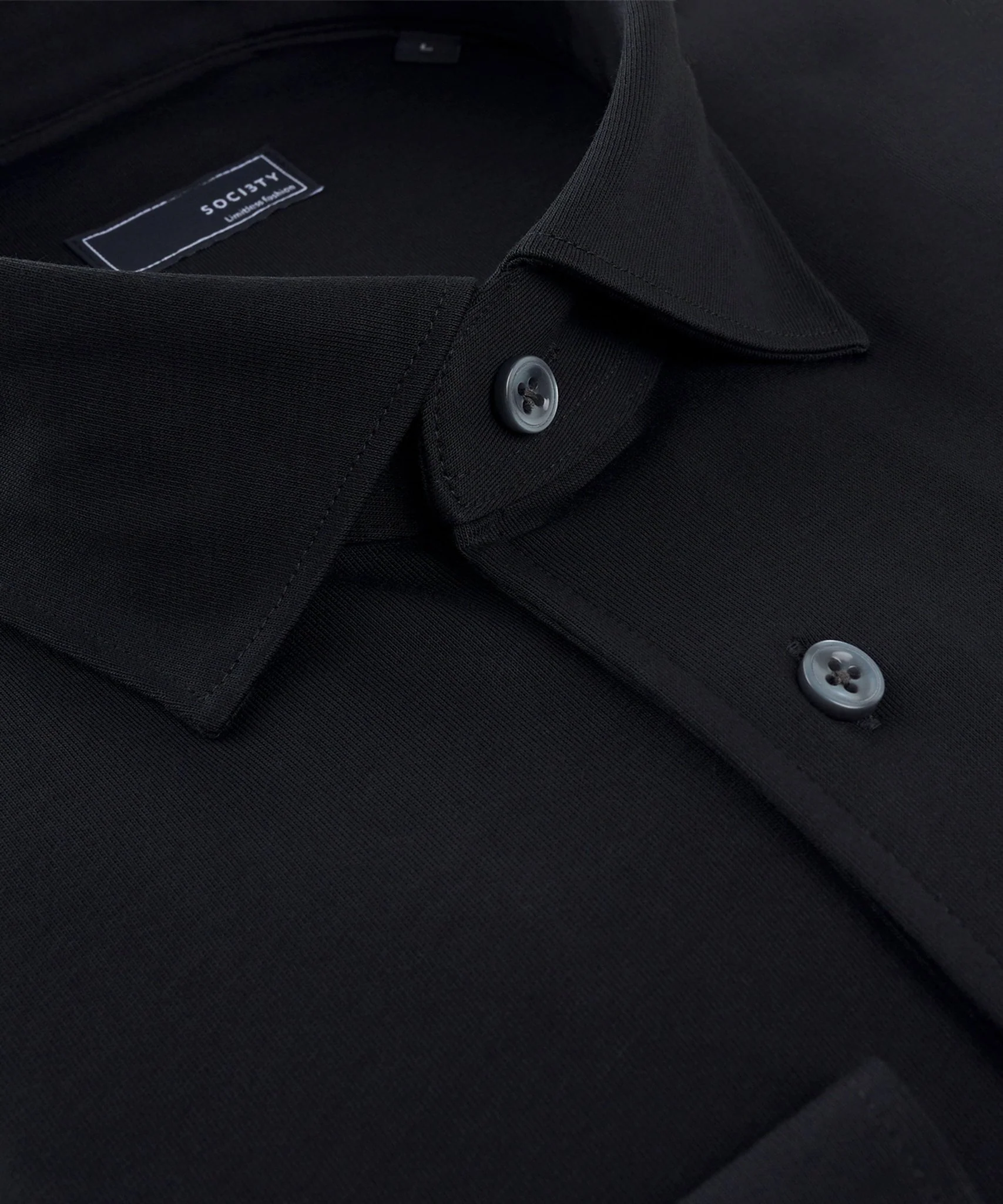 Long sleeve poloshirt mercerized cotton zwart - Image 6