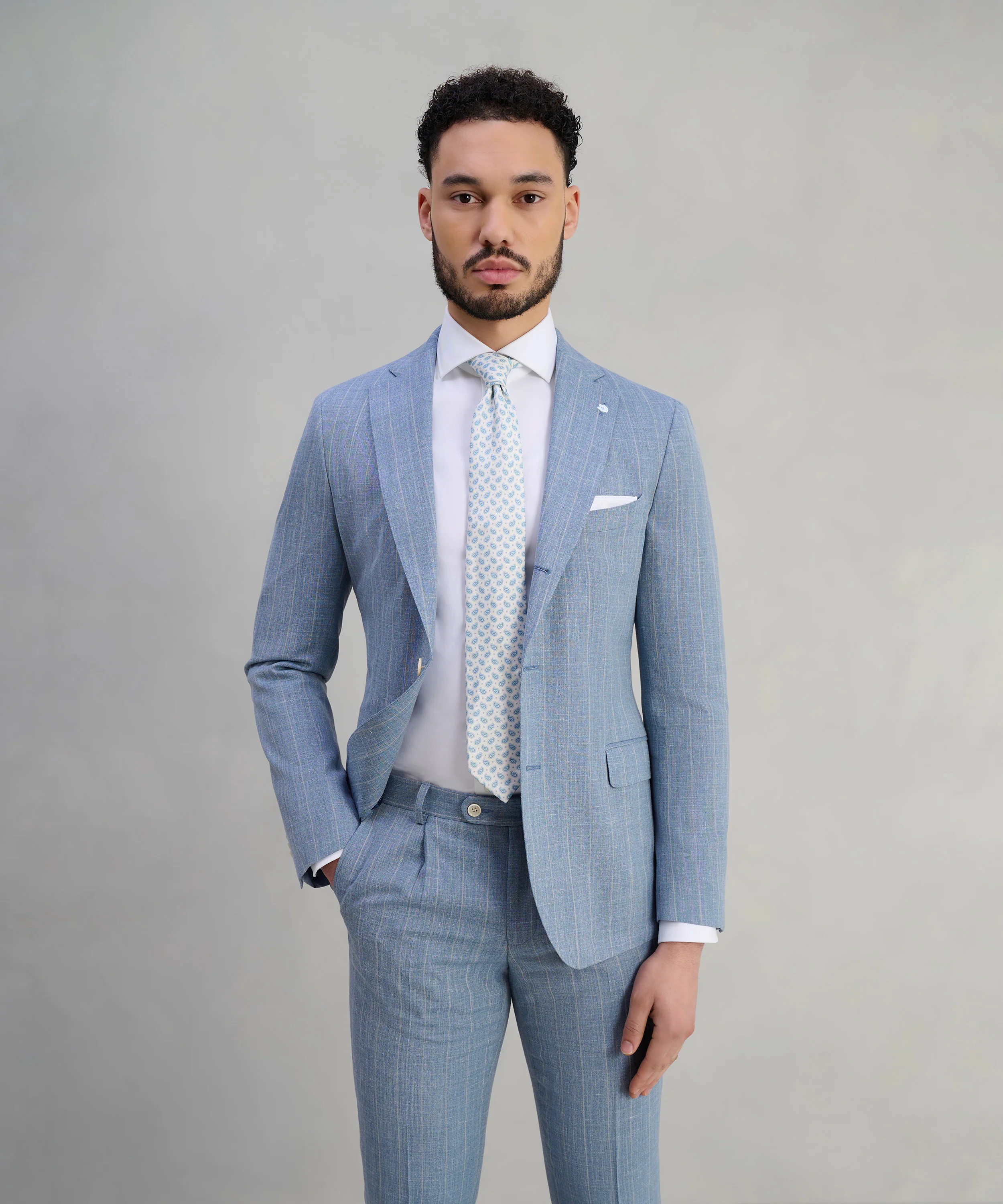 Pak wol/zijde/linnen blauw gestreept (SUMMERTIME by Loro Piana) - Image 2