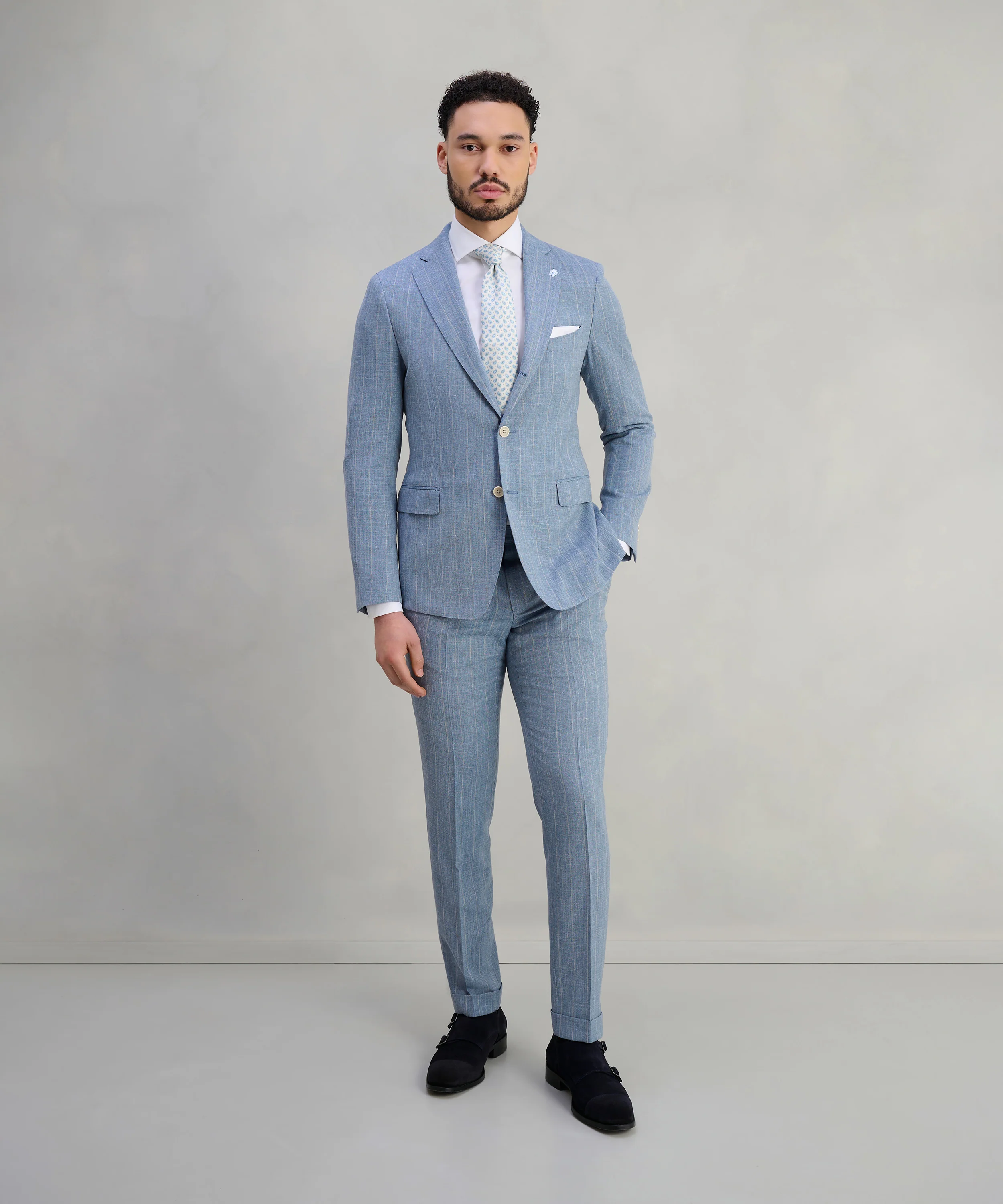 Pak wol/zijde/linnen blauw gestreept (SUMMERTIME by Loro Piana) - Image 5