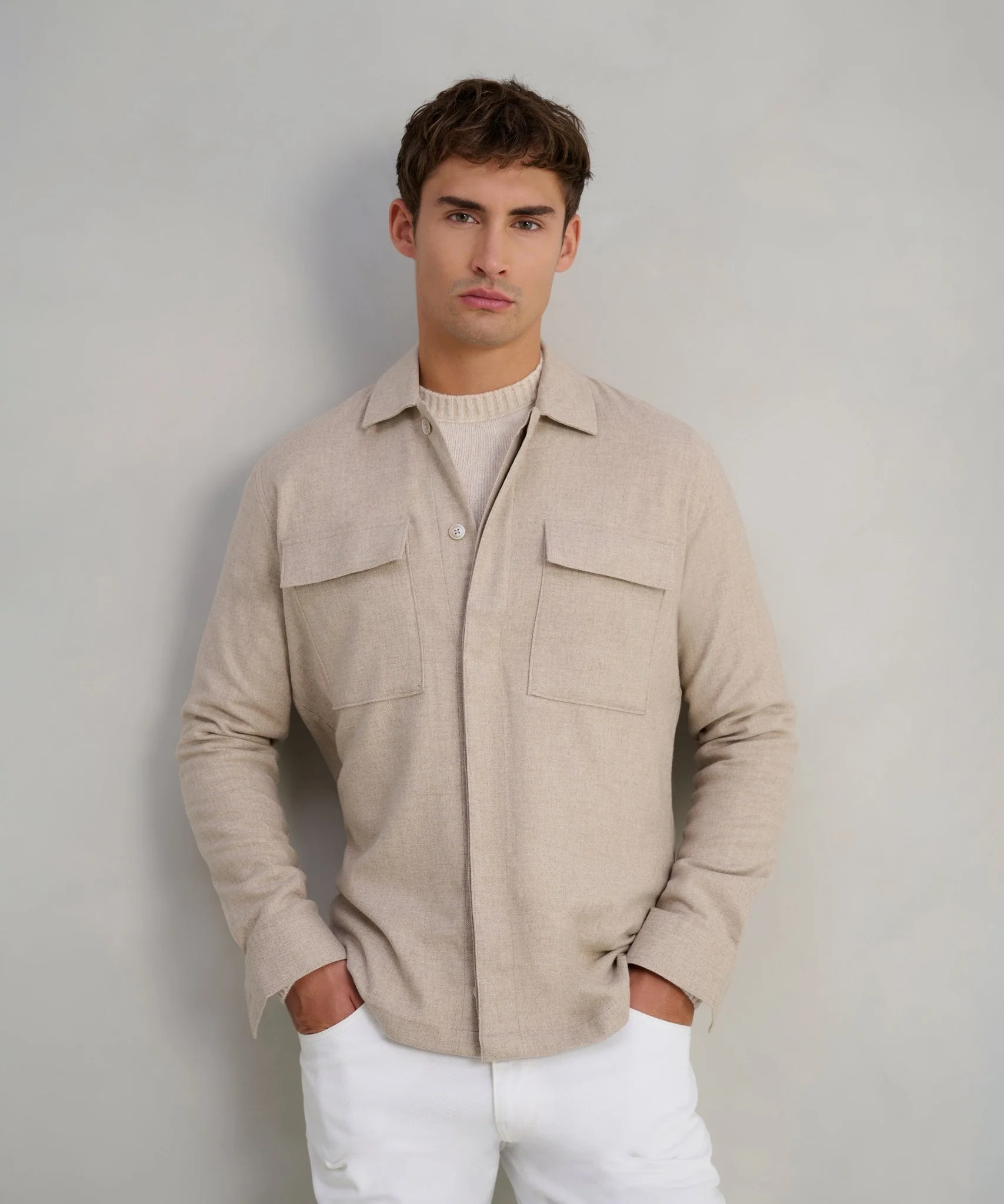 Overshirt wol flanel beige - Image 3