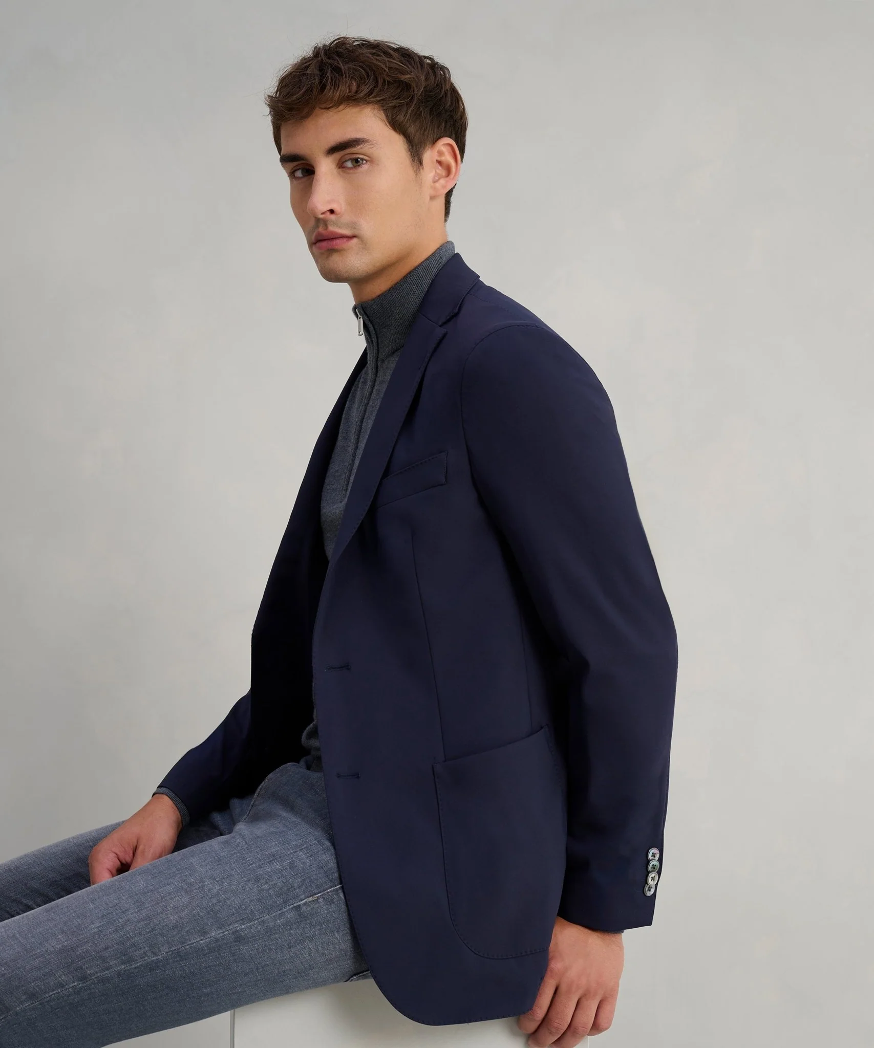 Tech colbert 4-way stretch donkerblauw (woven by Di Fabio) - Image 3