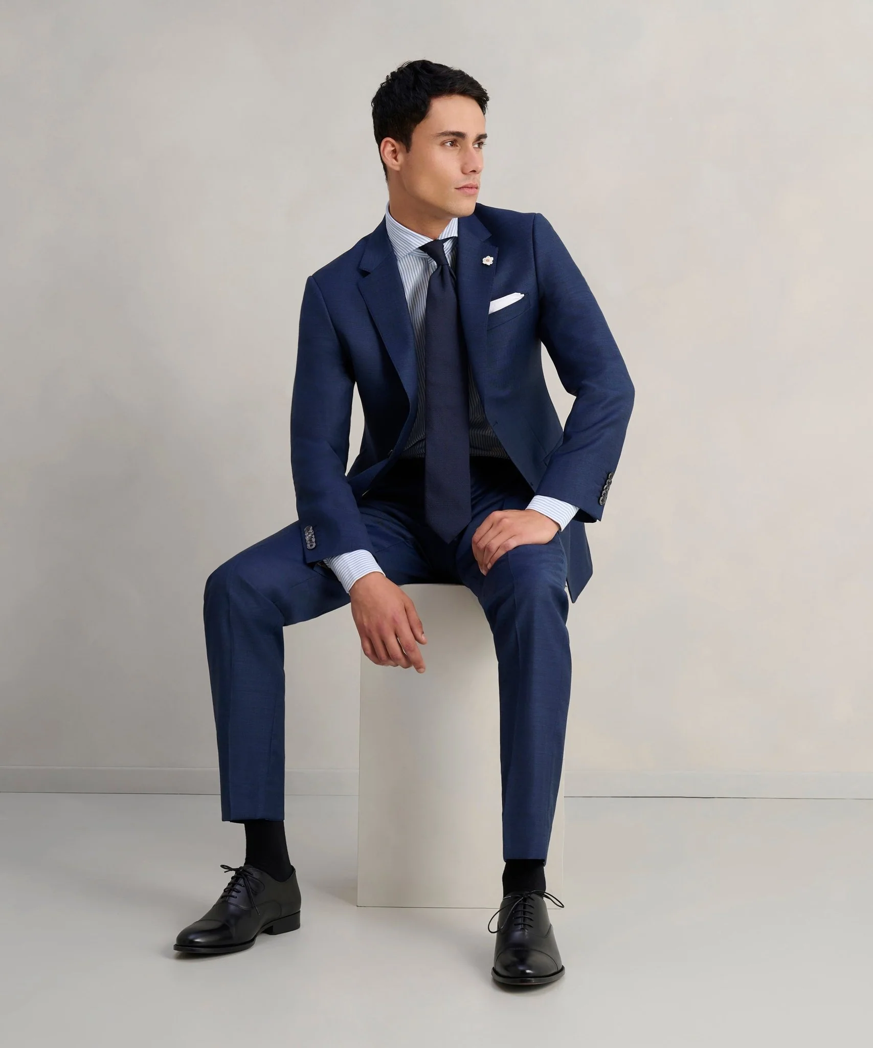 The Business Editions pak S110's sharkskin wol middenblauw - Image 4
