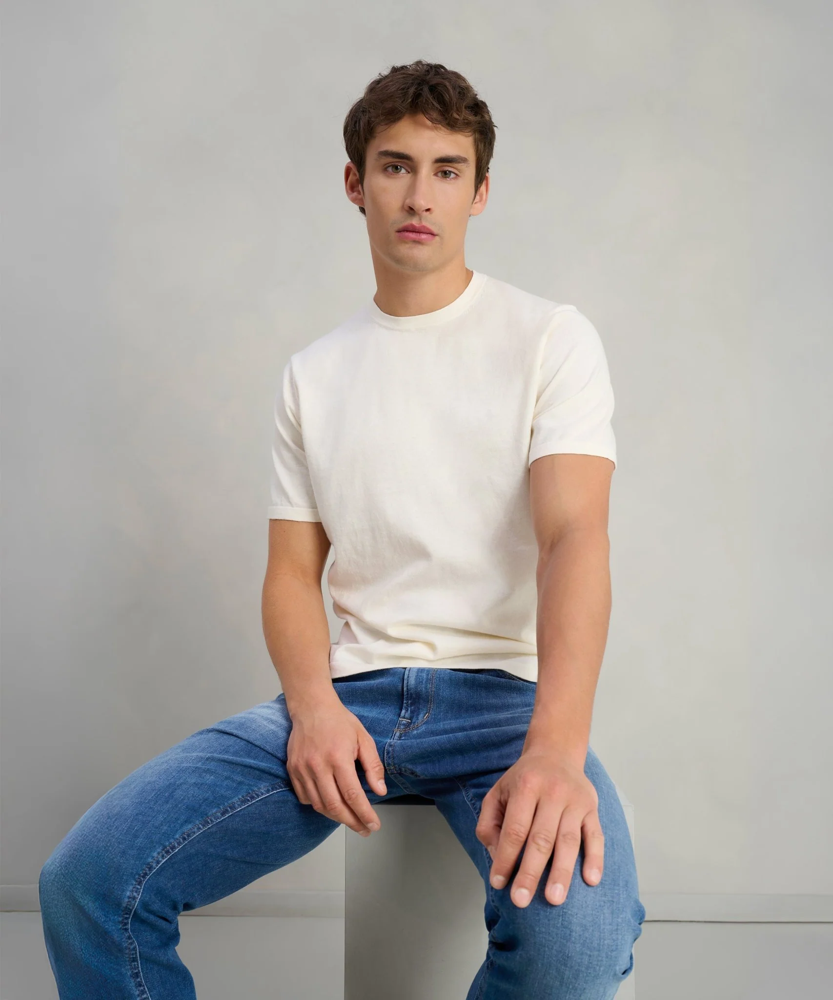 T-shirt katoen/zijde/kasjmier off-white - Image 3